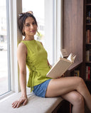 Mila Matcha Green Lace-Up Top