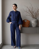 Midnight Blue Puff Sleeve Co-Ord Set