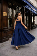 Midnight Blue Halter Neck Smocked Long Dress