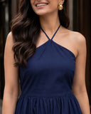 Midnight Blue Halter Neck Smocked Long Dress