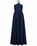 Midnight Blue Halter Neck Smocked Long Dress