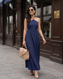 Midnight Blue Halter Neck Smocked Long Dress