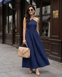 Midnight Blue Halter Neck Smocked Long Dress