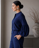 Midnight Blue Puff Sleeve Co-Ord Set