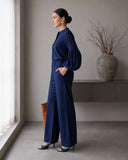 Midnight Blue Puff Sleeve Co-Ord Set