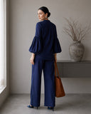 Midnight Blue Puff Sleeve Co-Ord Set