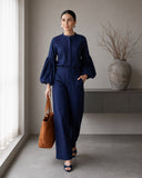 Midnight Blue Puff Sleeve Co-Ord Set