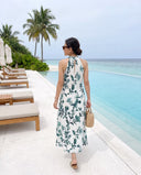 Reyva Ocean Green Floral Halter Maxi Dress
