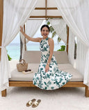 Reyva Ocean Green Floral Halter Maxi Dress