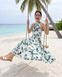 Reyva Ocean Green Floral Halter Maxi Dress