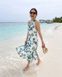 Reyva Ocean Green Floral Halter Maxi Dress