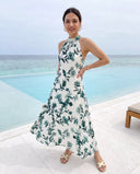 Reyva Ocean Green Floral Halter Maxi Dress