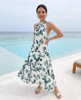 Reyva Ocean Green Floral Halter Maxi Dress