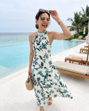 Reyva Ocean Green Floral Halter Maxi Dress