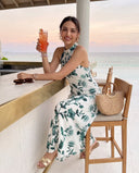 Reyva Ocean Green Floral Halter Maxi Dress