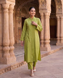 Olive Green Pintuck Kurta Set
