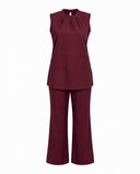 Wine Red Cotton Sleeveless Co-Ord Set