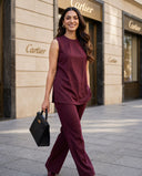 Wine Red Cotton Sleeveless Co-Ord Set