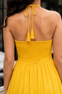 Sunshine Yellow Halter Neck Smocked Long Dress