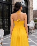 Sunshine Yellow Halter Neck Smocked Long Dress