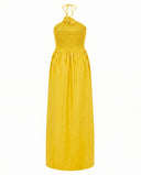 Sunshine Yellow Halter Neck Smocked Long Dress