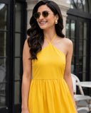 Sunshine Yellow Halter Neck Smocked Long Dress