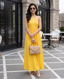 Sunshine Yellow Halter Neck Smocked Long Dress