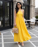 Sunshine Yellow Halter Neck Smocked Long Dress