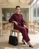 Wine Red Puff Sleeve Co-Ord Set