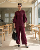 Wine Red Puff Sleeve Co-Ord Set