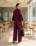 Wine Red Puff Sleeve Co-Ord Set