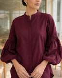 Wine Red Puff Sleeve Co-Ord Set