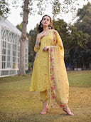 Mustard Yellow Embroidered Chanderi Silk Suit Set
